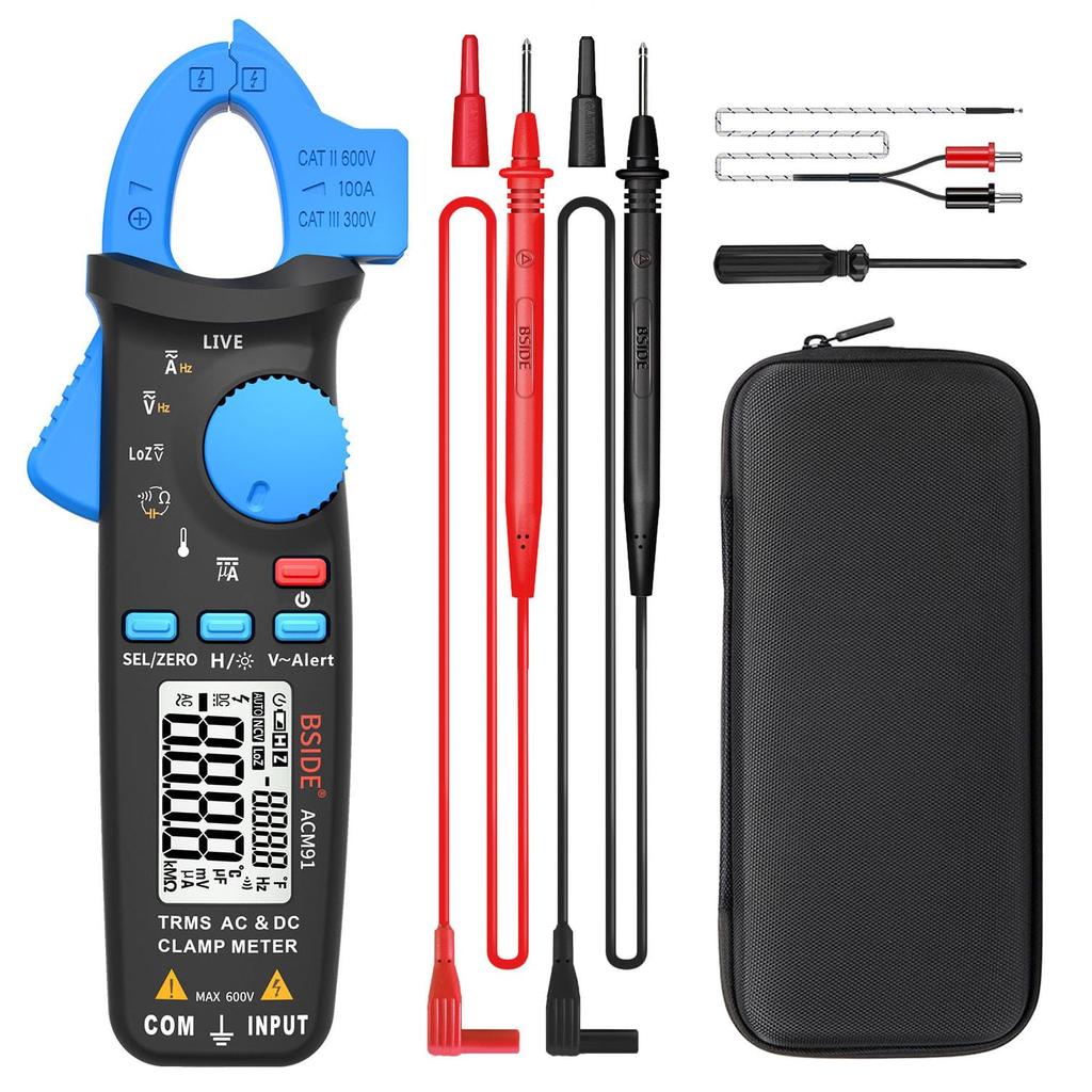 BSIDE DC Current Clamp Ammeter 1mA Resolution Multimeter True RMS Auto-Ranging 6000 Count Tester Voltage Amplifier Ohm Capacitance Frequency Diode Con