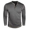 Men Henley Collar Contrast Stitching Long Sleeve Solid Color Slim Casual Button T Shirt