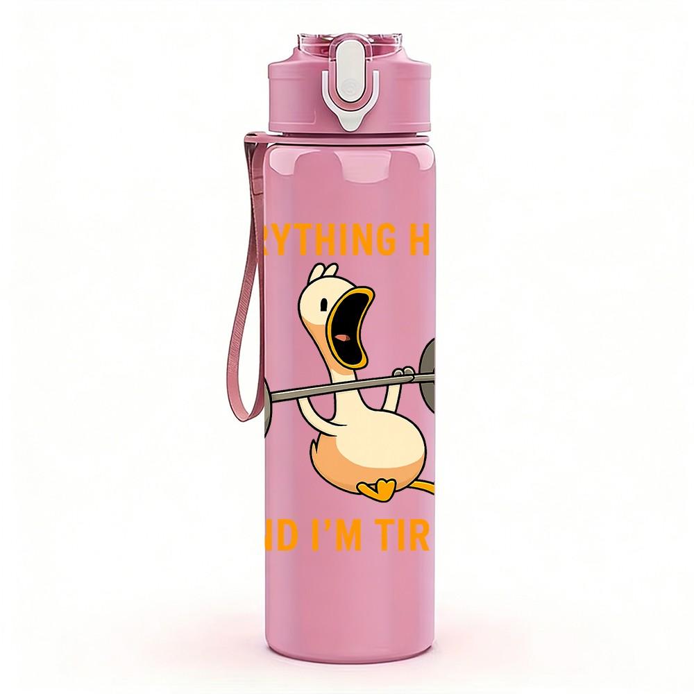 1PC Weightlifting Duck Letter Print 750ml Color Plastic Sports Water Bottle Leakproof Flip Straw Lid Suitable for Sports Office Home Use