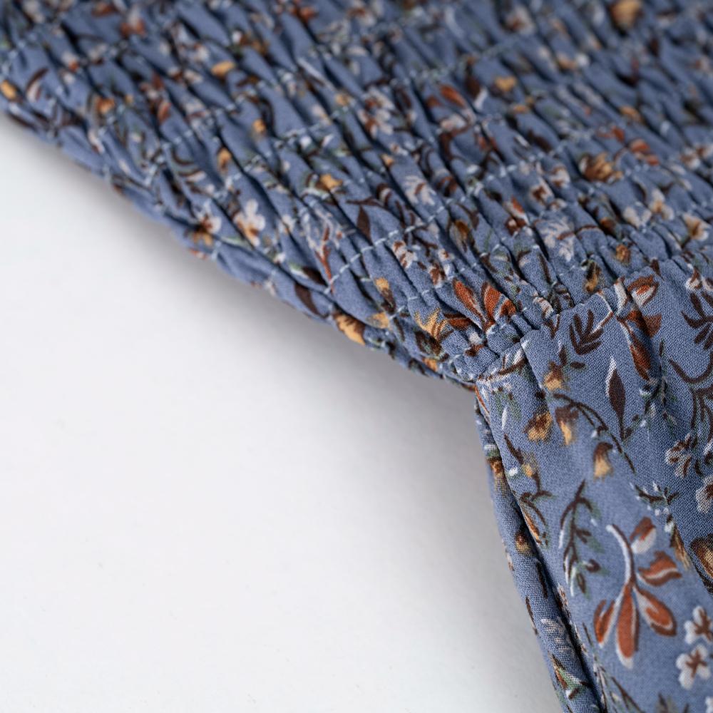 Ženy Podzim Zima O Neck Lantern Rukáv Krajka Skládaný Potištěné šaty s vysokým pasem