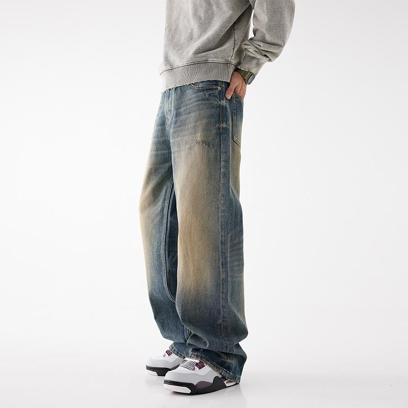 Jeans Boys American Retro High Street Loose Straight Pants Trendy Brand Street Popular Wide Leg Pants Men's and Women's