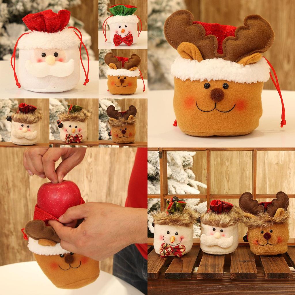 Charming Christmas Kids Gift Candy Bags Featuring Santa Claus Snowman And Elk Design
