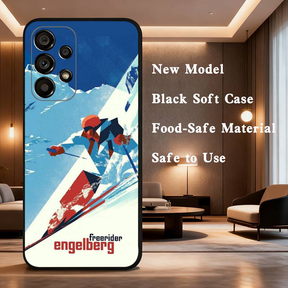 Sport Cartoon Snowboarding Case For Samsung Galaxy A73,52,71,53,32,72,41,J7,22,Note,31,8,9,Soft Black Silicone Cover