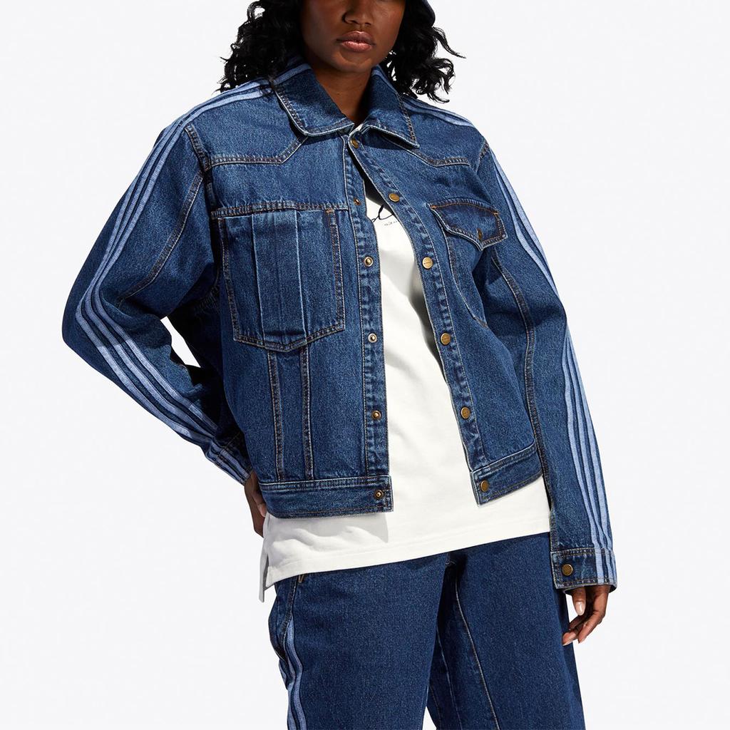 Adidas Originals Trefoil X Ivy Park Co-Branded Striped Single-Breasted Casual Denim Jacket Men Outerwear Blue HG6544