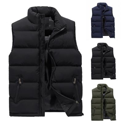 Men's Autumn/Winter Fashion Solid Colour Warm Down Cotton Zip Vest