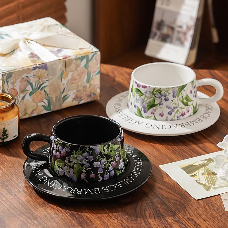 Baifenbai Home Furnishing Women's Gift Box With Lily Of The Valley As A Souvenir, Coffee Cup Saucer, Ceramic High-End Gift, Afternoon Tea, Mug, Birthday Gift,