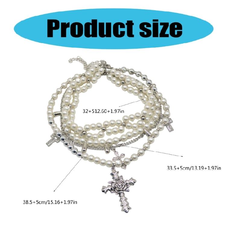 Fashionable Diamonds Sturdy Alloy Crosses Choker Necklace Pendant with Elegant Pearls Jewelry Accessory for Girls