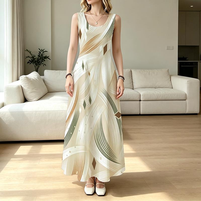 Long Maxi Tank Dress for Women Loose Sleeveless Lightweight Beach Vacation Dress,Simple Cut Summer Casual Wear,Fashion Versatile Daily Outfit