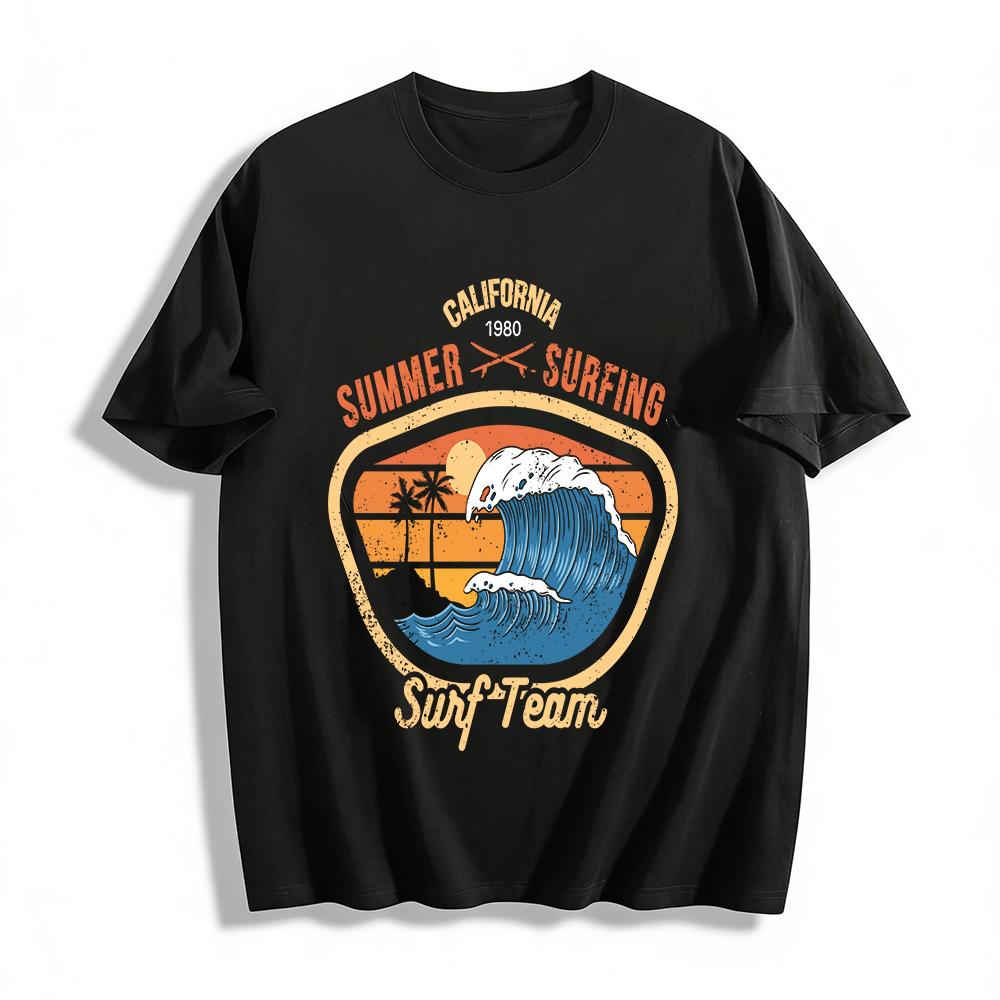 California Summer Surfing Team Retro Graphic Beach Vacation Tee Pure cotton T-shirt XXS