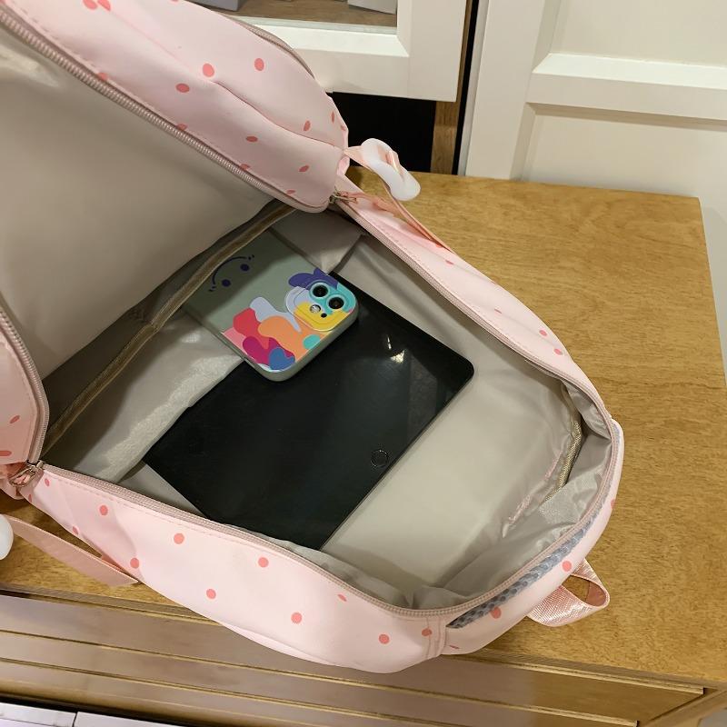 Einfacher Nylon-Rucksack mit Polka-Dots, niedliches Design, lässiger Schülerrucksack mit großem Fassungsvermögen und mehreren Fächern, geeignet für den täglichen Gebrauch und die Schule.