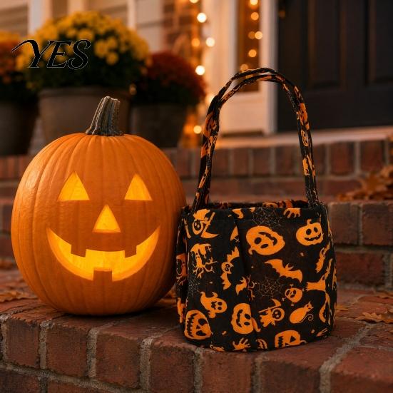 Colorful Halloween Goodie Bag Candy Bucket for Kids, Non-Woven Trick or Treat Tote Basket, Pumpkin Ghost Snack Holder with Handle Party Favors Kids