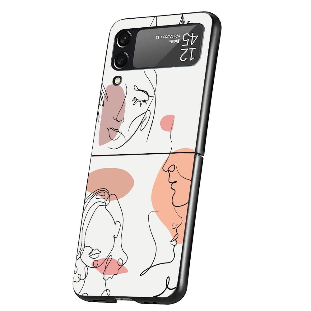 Abstract Line Women Face Case Phone Cover for Samsung Galaxy Z Flip 6 5 4 3 5G ZFlip6 ZFlip5 ZFlip4 ZFlip3 Black Hard Trend Fund