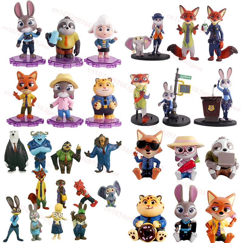 Anime 6/12pcs Zootopias Judy Nick Action Figure Humorous Rabbit Fox Cheetah Figurine Present Desktop Ornament Designed For Kid Birth Date Gifts