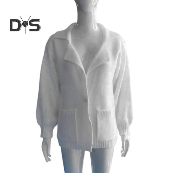 Women Suit Coat Suit Lapel Long Sleeve Solid Color Knitting Coat with Pockets Loose Fit Single Button Sweater Coat