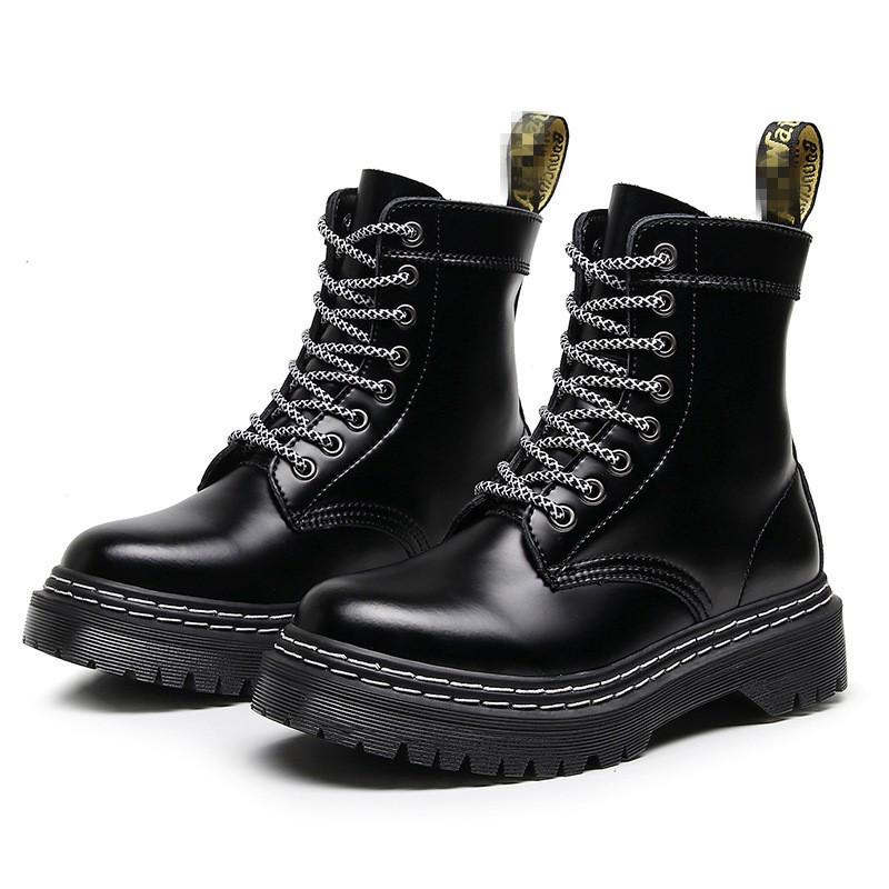 

Martin Boots Women s Hard Leather Black Splicing Short Boots Men s and Women s Glossy Leather Boots Round Head Tooling Shoes 35 чёрный