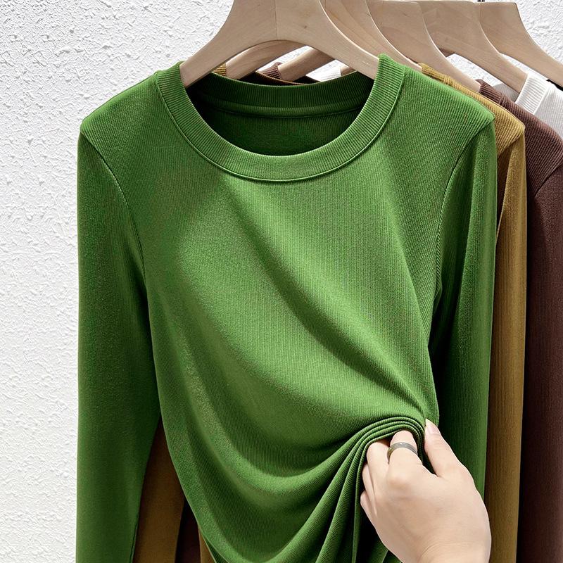Crew neck long-sleeved t-shirt women's summer new slim-fitting and thin primer women's threaded t-shirt top
