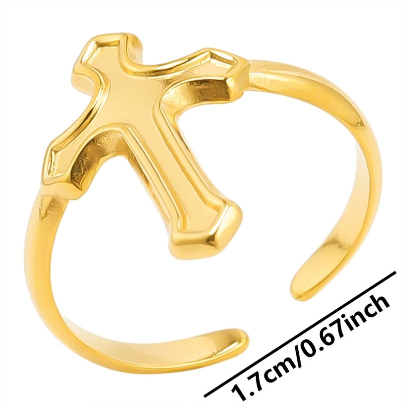 Vintage Simple Cross Jewelry No Fade Stainless Steel Adjustable Rings For Women Men Accessories Jesus Opening Ring Bagues Gift