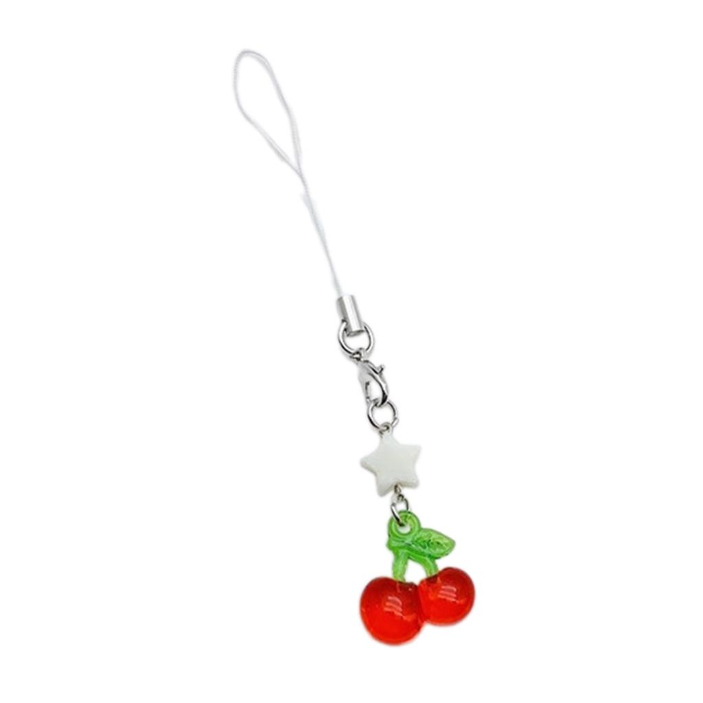 Sweet Acrylic Fruit Star Charm Pendant Chain Phone Strap Pocket Keychain Strap Hangings Decoration for Key Bag Purse