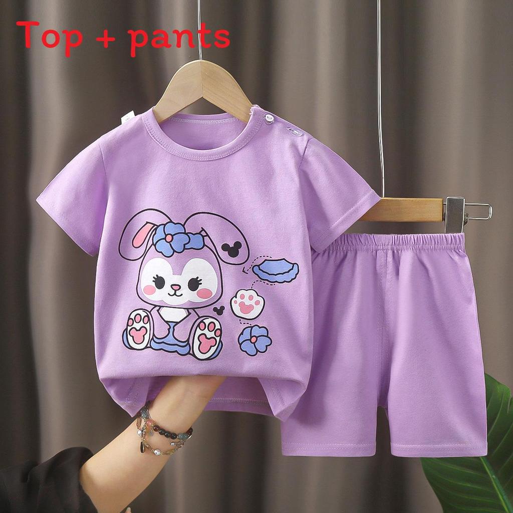 Baby Boy Girl Summer Cotton Short Sleeve Tshirt And Shorts Set With Animal Prints For Toddler Kids