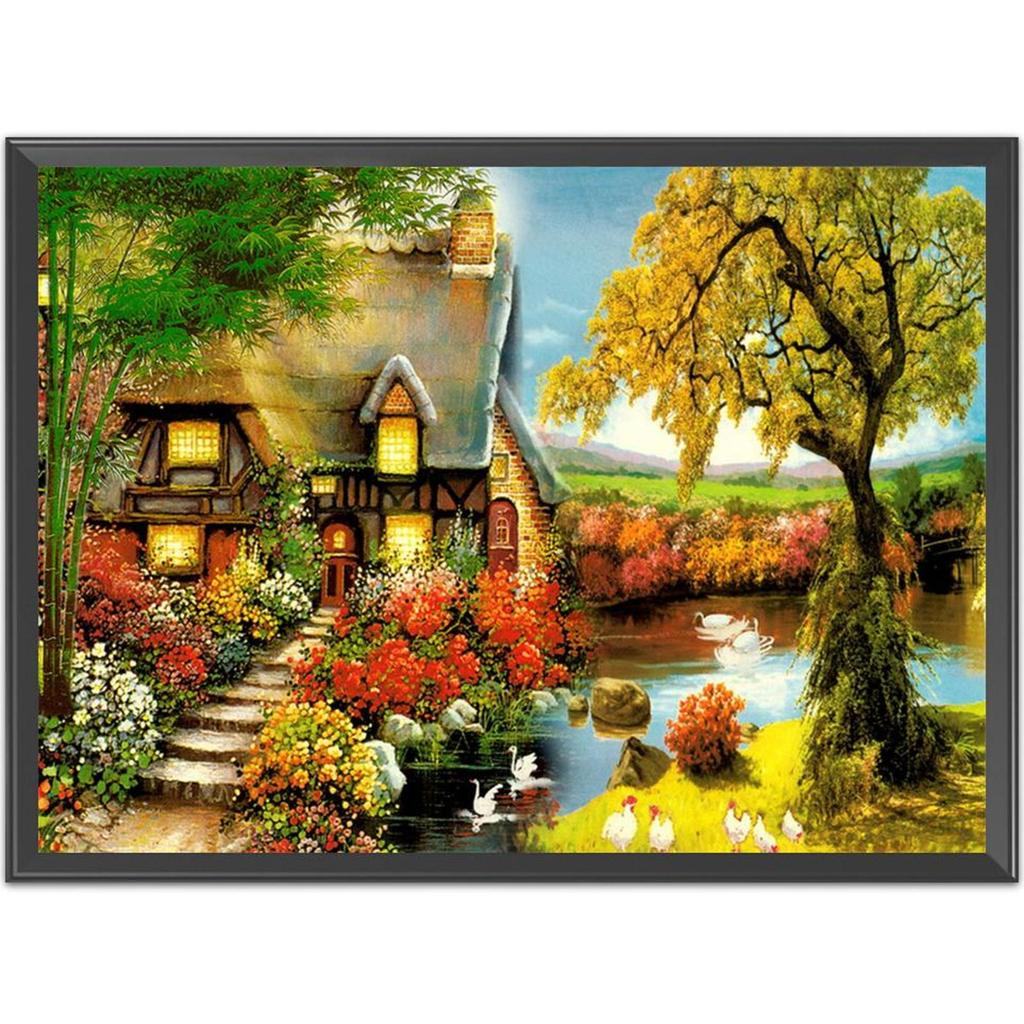 Cross Stitch Kits Landscape Patterns 11CT Stamped Embroidery Kits Cotton Thread Printed DIY Needlepoint Kits for Home Wall Decor