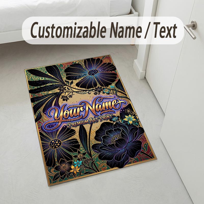 Gothic Bat Moon Theme Soft Crystal Velvet Rug Custom Name & Text Print Non Slip Floor Rug for Bedroom Living Room