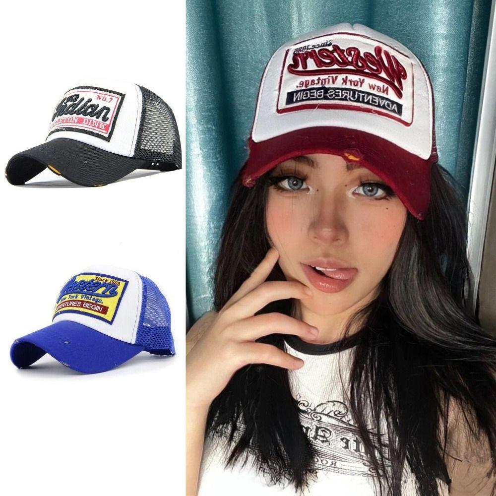 Breathable Snapback Cap Letters Embroidery Sun Protection Caps Casual Mesh Baseball Hat  Outdoor