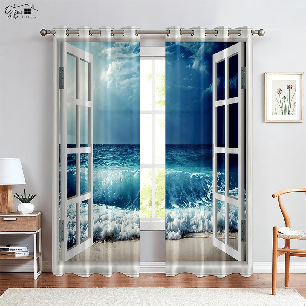 3D Drapes Ideal for Seaside Landscape Outside The Windowpane , Suitable Ideal for Livingroom Space , Bedchamber And Guest SpaceDecorativeDrapes