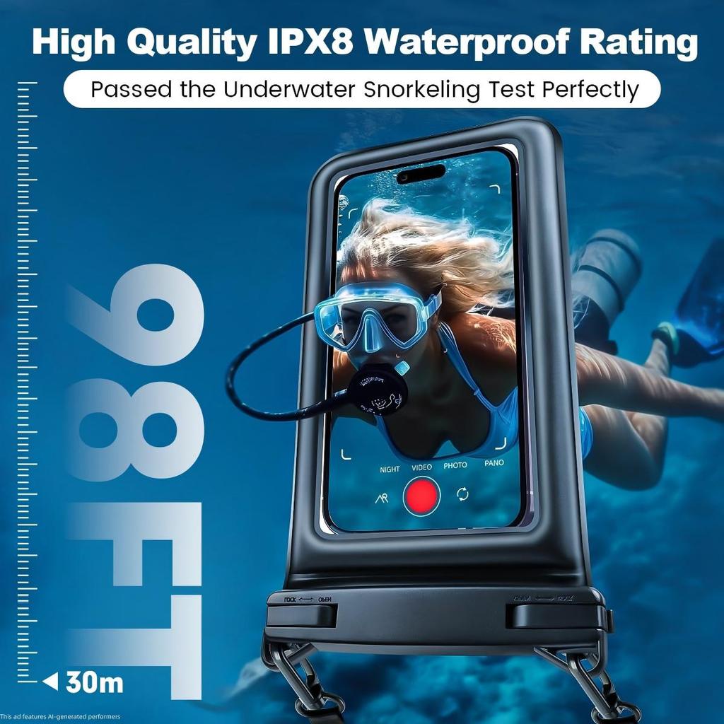 2er-Pack Dual-Fach IPX8 Wasserdichte Handytasche TPU Touchscreen Trockentasche Passt für 7,5 Zoll Handy Verstellbare Lanyard Strand Schwimmen