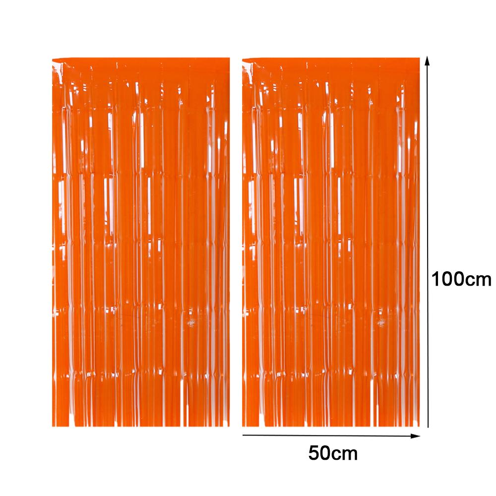 2Pcs Halloween Decoration Backdrop Tassle Curtains Black Orange Foil Fringe Curtain for Birthday Halloween Party Backdrop Deco
