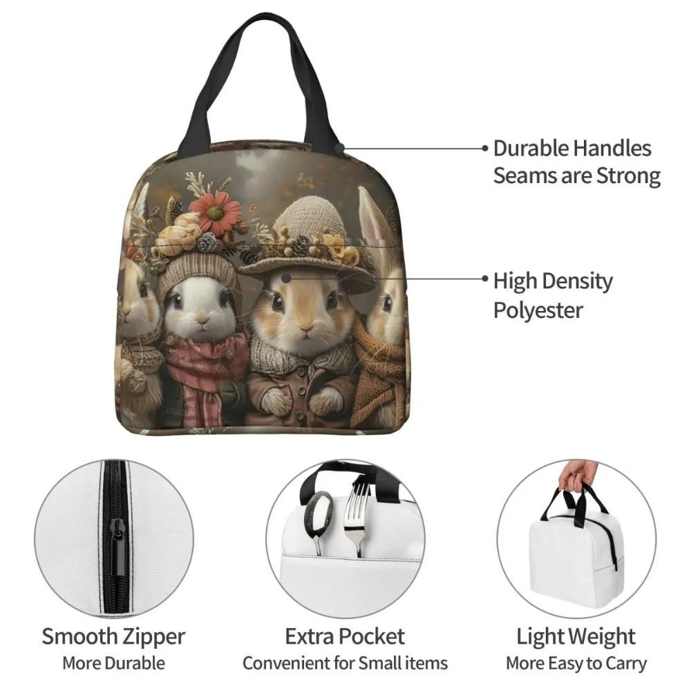 Adorable Rabbit Cute Bunnies Vintage Insulated Lunch Bag for Women Children Portable Food Boxes Thermal Lunch Box Tote