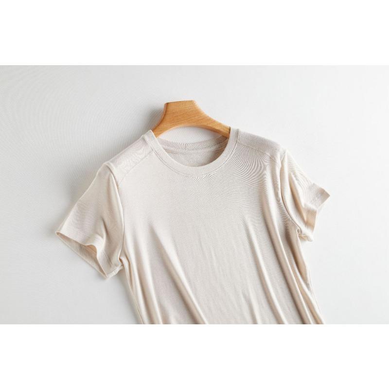 Women's Acetate Tencel Slim T-shirt Hundred Fashionable Tops Soft Skin-friendly Slash Short-sleeved
