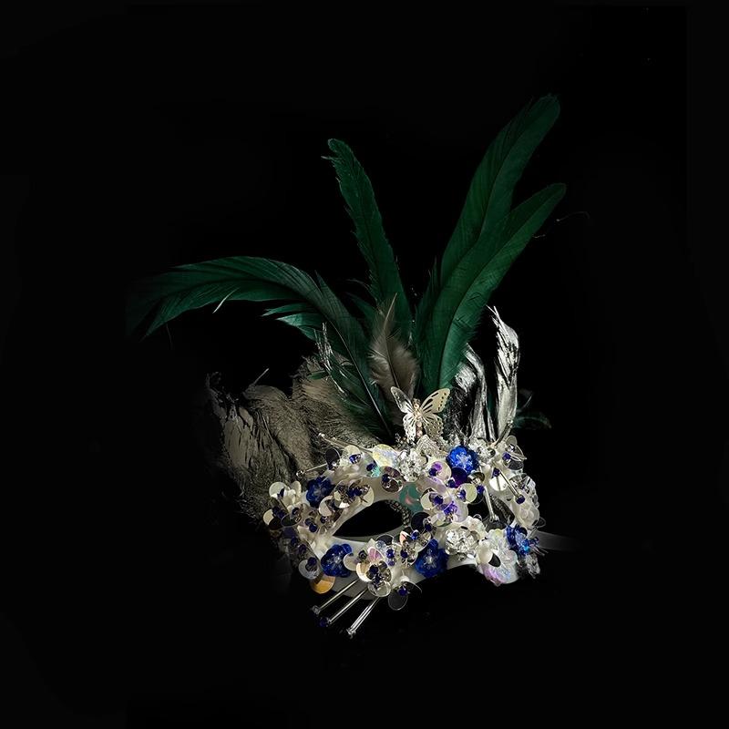 Măști Venețiene cu Pene pentru Mascaradă, Măști Romane Antice pentru Fața Parțială, Accesorii Costum Gothic Halloween pentru Baluri de Bal