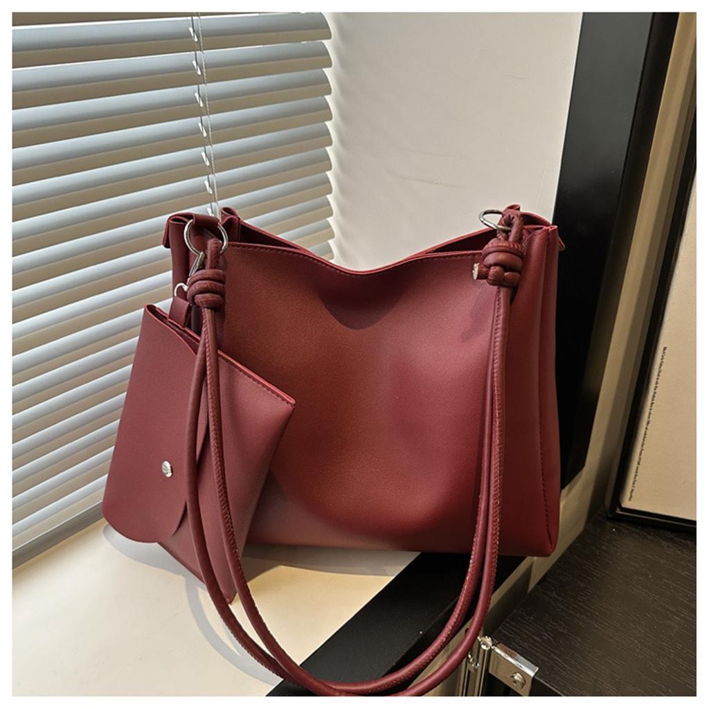 Two Sets Of Casual Solid Colour Large Capacity Retro Fashion Texture Shoulder Tote Bag For Women