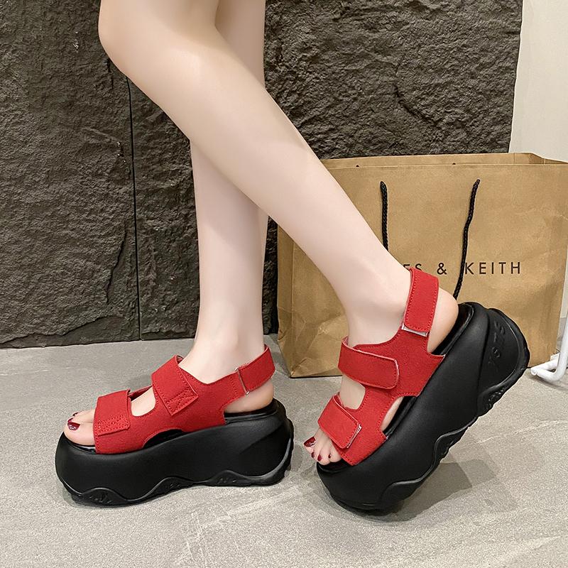 Fashion Women's Hook&Loop Sandals Luxury Fashion Ladies High Platform Casual Beach Slippers Summer 8CM Heels Thick Bottom Sandalias