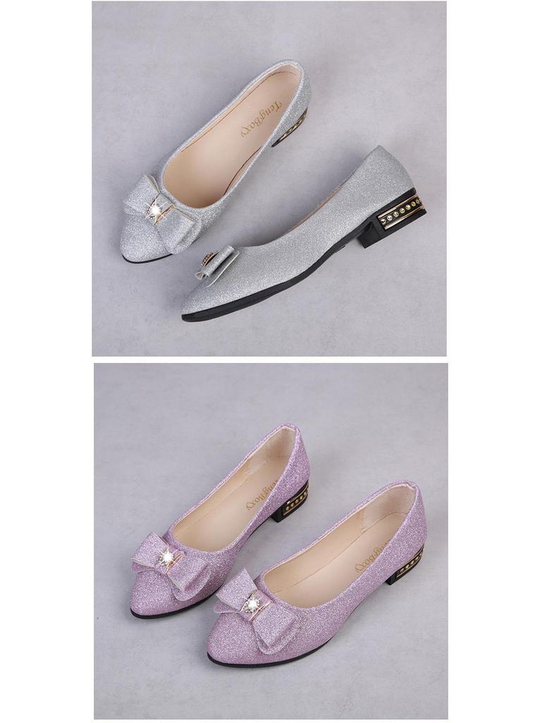 Women's Summer Suede Bow Low-Heel Rhinestone Casual Shoes