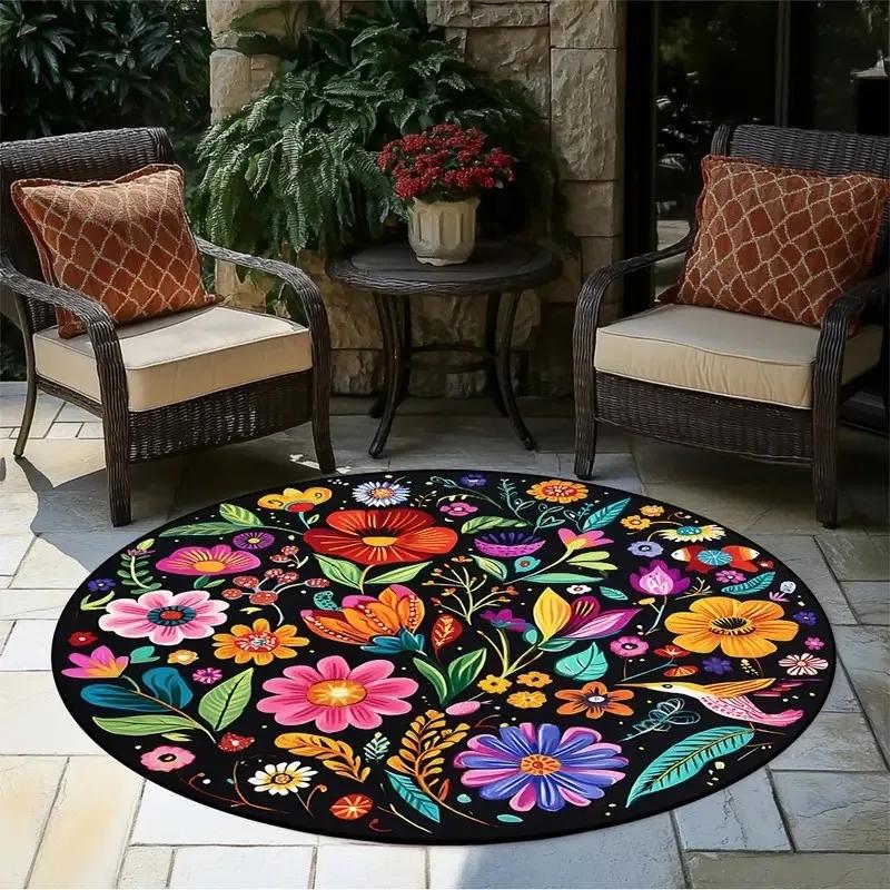 Luxury Flowers Area Rug Round Washable Non-Slip Large Carpet for Bedroom Room Office Farmhouse Stylish Outdoor Rug Home Decor