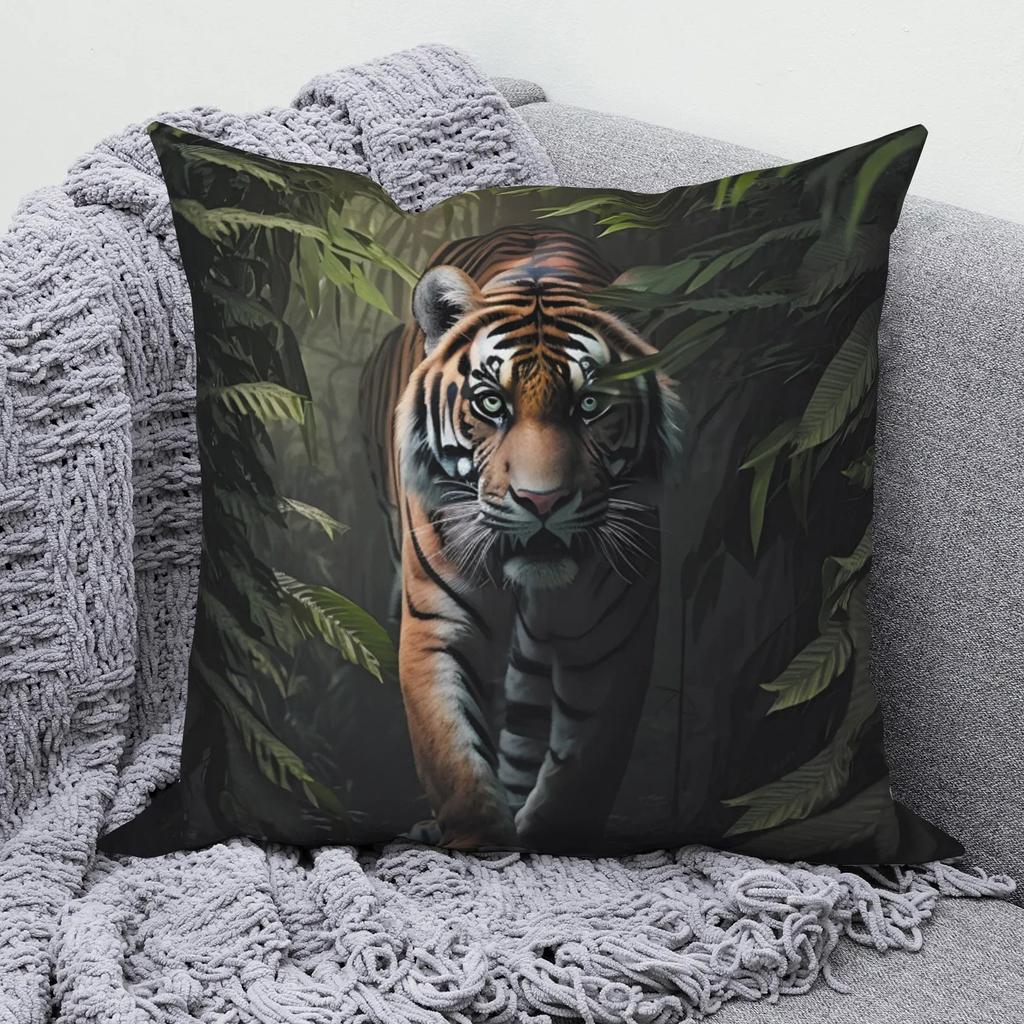 Jungle Tiger Pillowcase Bedroom Home Decoration Living Room Sofa Cushion Cover Car Office Seat Lumbar Cushion Cover