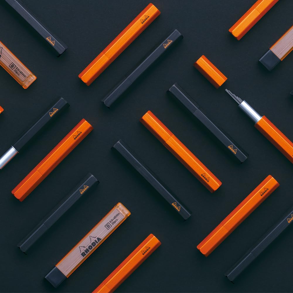 Rhodia Mechanical Pencil Script Lead Case and Refill Aluminum Body with Anodized Black RHODIA Cf9358 Set, 0.5mm, Finish,