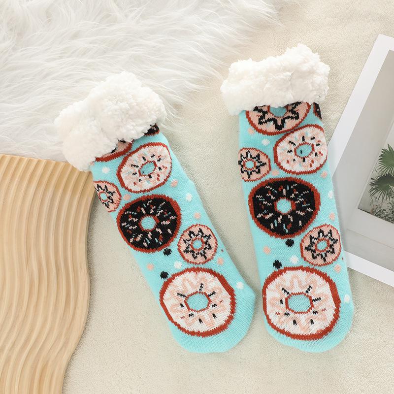 Cross-Border Women's Christmas Fleece Blanket Floor Slipper Socks – Thickened Cotton Sleep Stockings