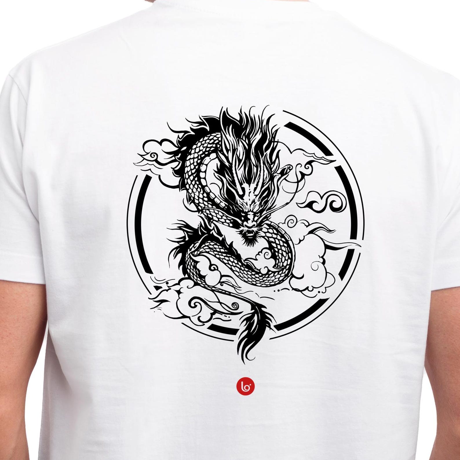 The Dragon s Gaze - Black and white dragon t-shirt S