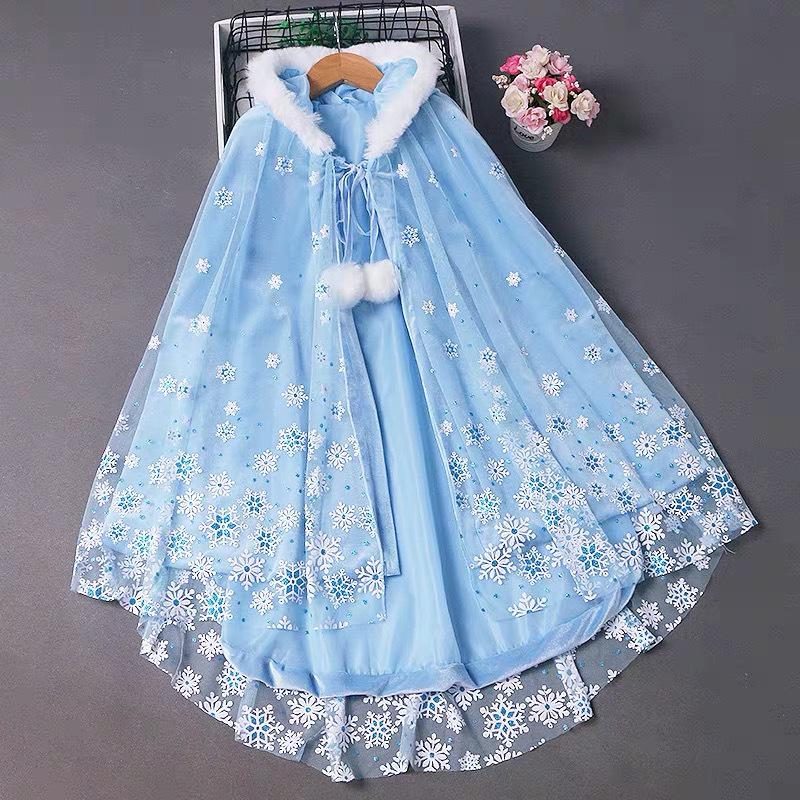 Frozen Elsa Princess Dress & Cloak Set for Girls - 2025 Autumn/Winter Halloween Costume