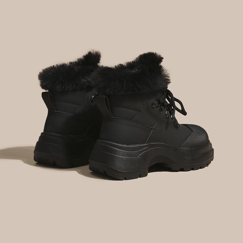 

Northeast snow boots women s 2024 new winter velvet thickened warm large cotton shoes thick sole heightening Martin short boots 40 чорний