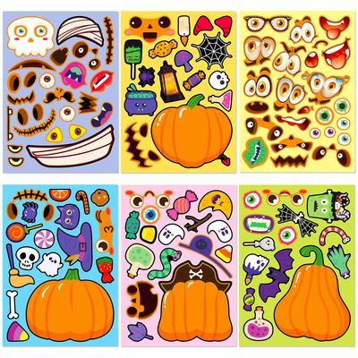 6 Photos/package Halloween Pumpkin Ghost Series Puzzle Stickers Children's Fun Puzzle Face Change Stickers
