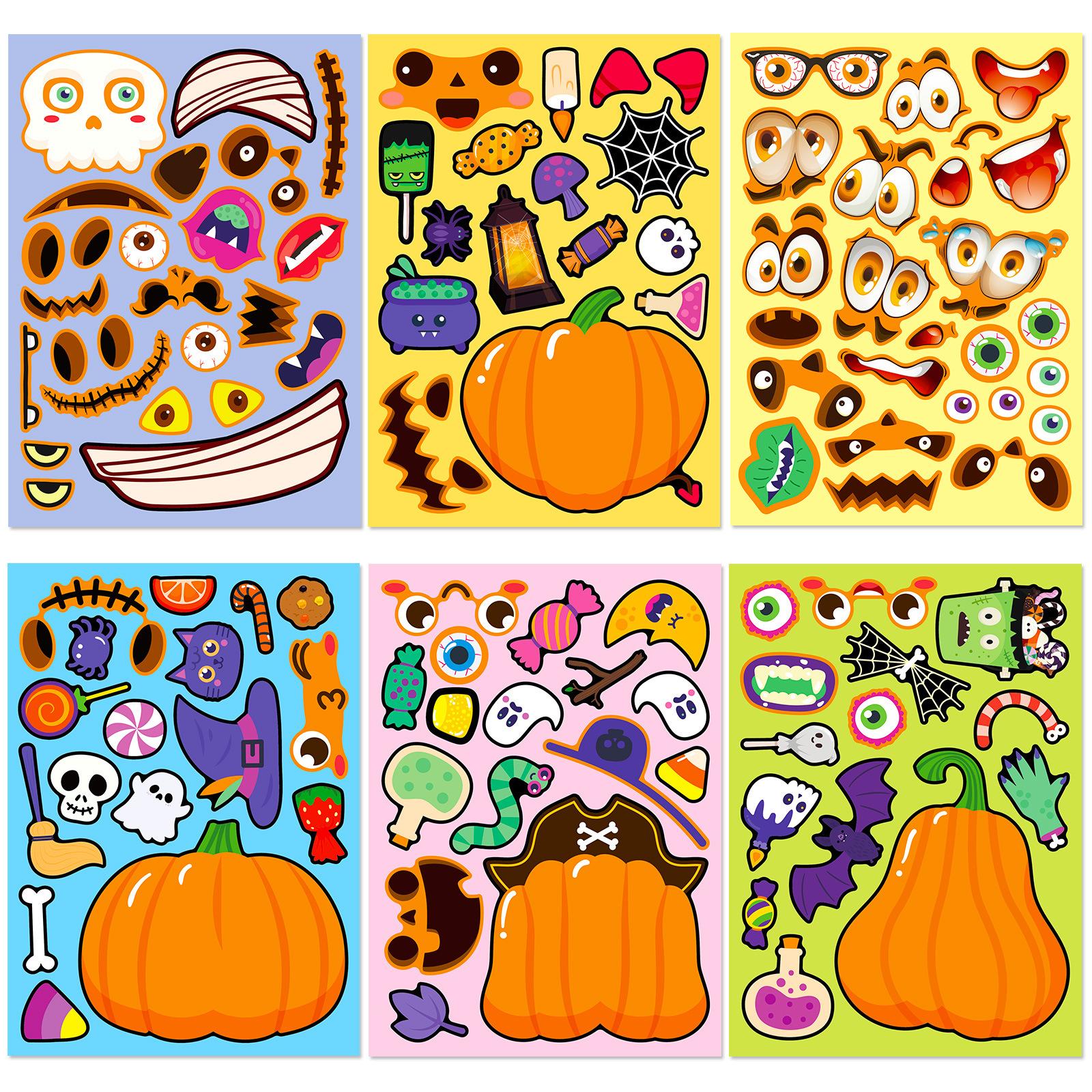 

6 Photos/package Halloween Pumpkin Ghost Series Puzzle Stickers Children s Fun Puzzle Face Change Stickers
