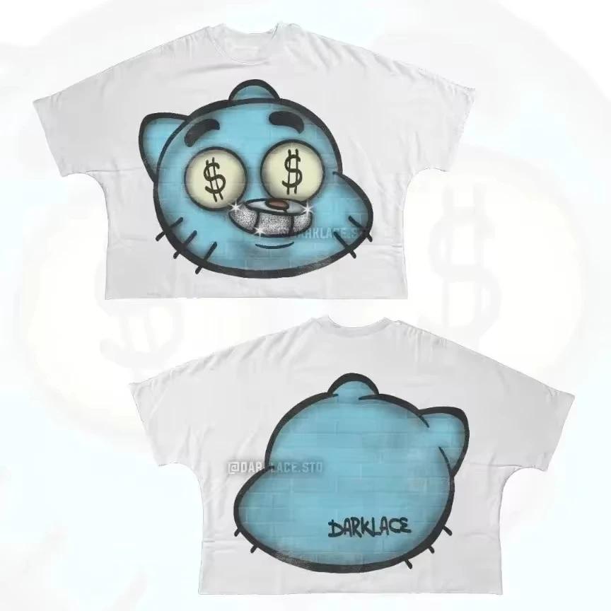 Men Women Streetwear T Shirt Hip Hop Fun Cartoon Graphic Printed Oversized T Shirt Harajuku Gothic Cotton Short Sleeved Clothing