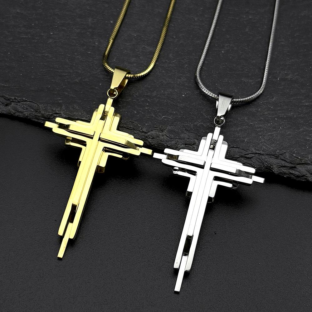 Stainless Steel Multi-layer Jesus Cross Pendant Necklaces for Men Women Gold Silver Color Hip Hop Crucifix Chain Amulet Jewelry