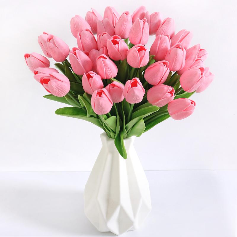 5/10/20Pcs Vibrant Multicolor 33cm Artificial Tulip Bouquet Real Touch Faux Flowers for Home Office Weddings Easter Decorations