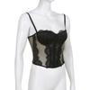 Frauen Spitze Mesh Mesh Spleißen Fisch Knochen Schlank Kleine Weste Freigelegtes Schlüsselbein mit Brust Pad Perspektive Hosenträger Tops