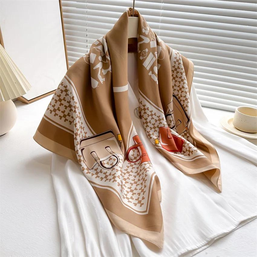 New 90*90cm Fashion Silk Scarf Scarftop Headwraps Women Vintage Four Seasons Hair Scarve Hijab Foulard Bandana Femme Headscarf