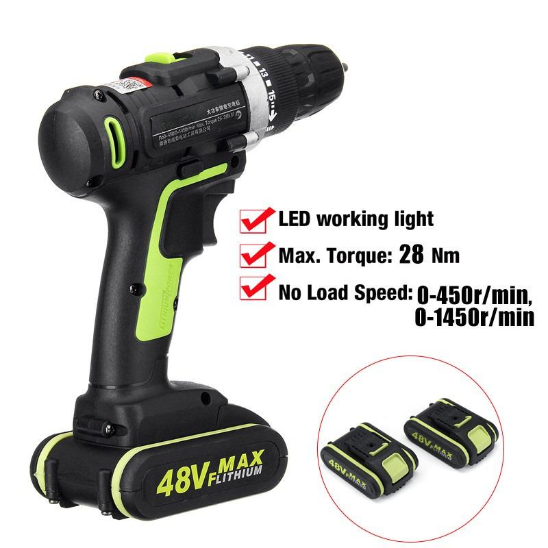 1.3A 1/2 Battery 110V-240V 50-60Hz  Electric Drill Hammer Rechargeable Cordless Drill Woodworking
